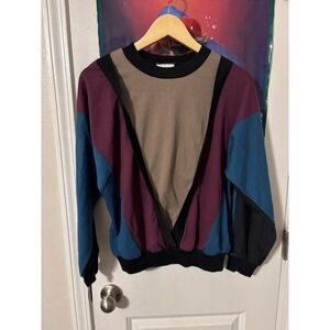 SEASON TICKET Colorblock Geometric Sweatshirt Vintage 80s 90s Retro Casual M
